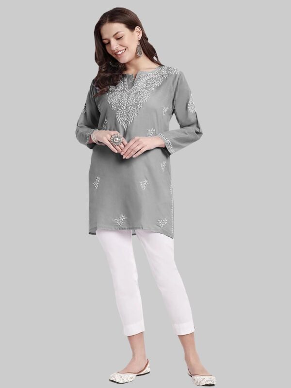 Ada Hand Embroidered Chikankari Indian Cotton Top Tunic Blouse for Women A911344 - Image 4