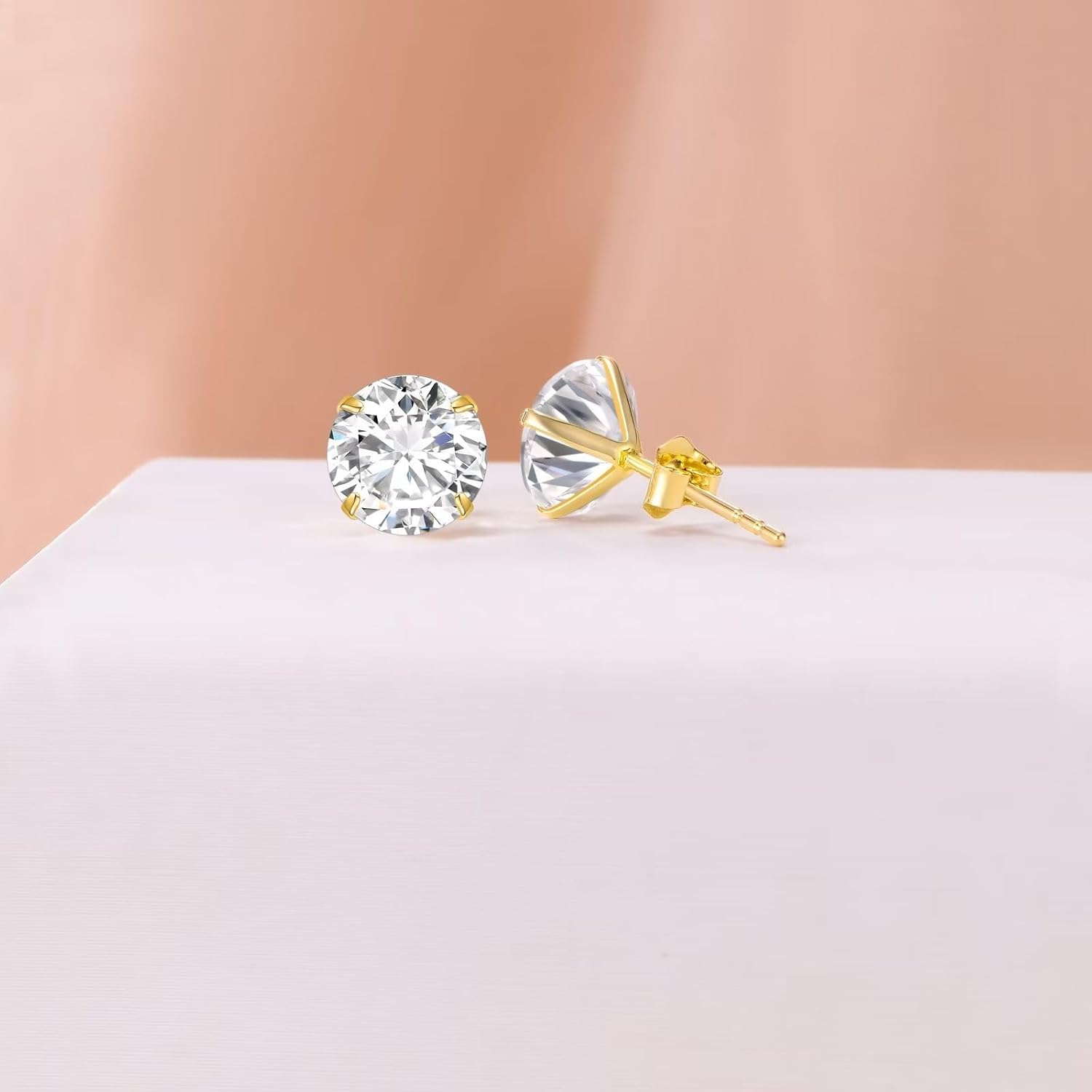 Moissanite Earrings in Solid 14K Gold, 0.3ct-4ct D Color VVS1 Clarity Round Cut Lab Created Diamond Stud Earrings for Women/Men, 14kt Yellow Gold Moissanite Stud Earrings Jewelry Gifts Size 4mm-8mm - Image 4