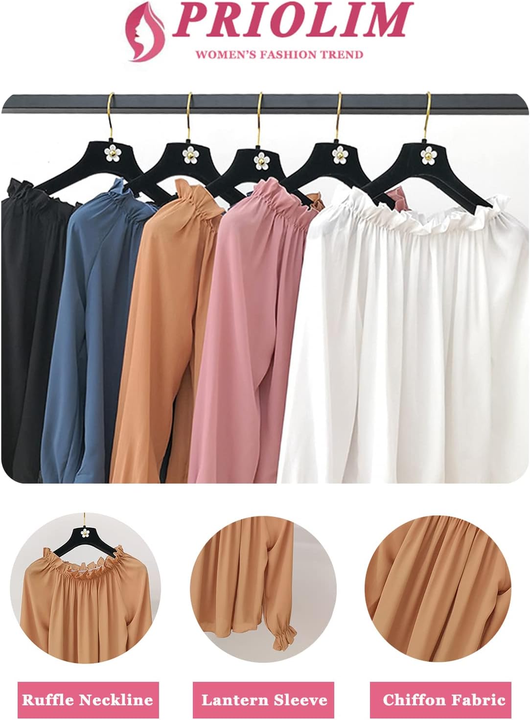 Women's Off Shoulder Top Ruffle Long Sleeve Chiffon Blouse Casual Loose Shirts - Image 5