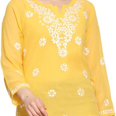 Ada Indian Hand Embroidered Chikankari Women's Georgette Kurti Top Tunic Shirt with inner A911300