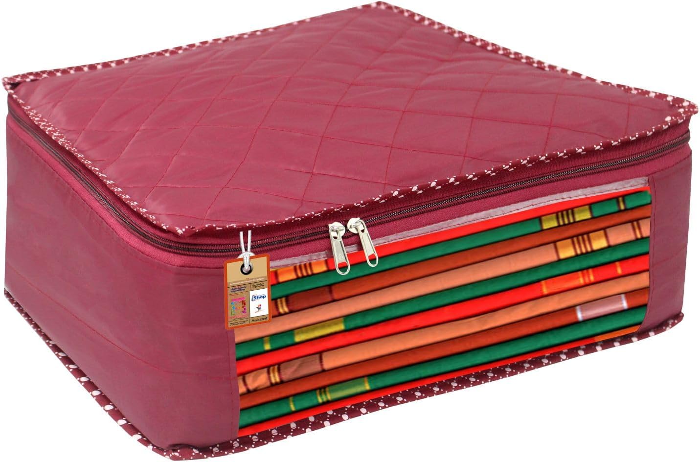 Fabric Saree and Blouse Covers Garments Clothes Storage Bag Wardrobe Organizers With Double Zip Lock Set of 7 For Lehenga Dress Accessories Maroon - Image 2