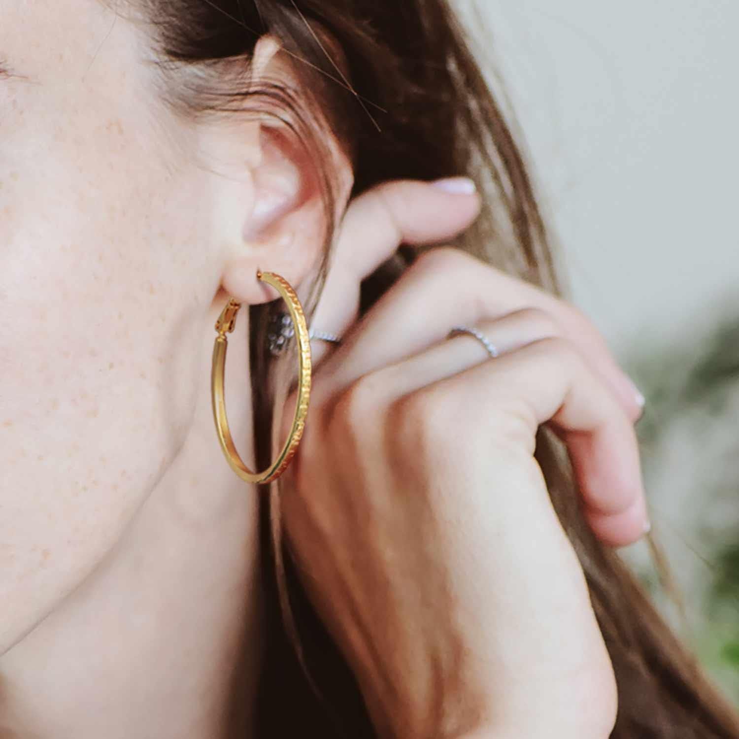 Gold Hoop Earrings for Women 14K Gold Hoop Earrings Gold Earrings for Women Trendy Square-edge & Hypoallergenic Earrings for Women Gold Hoops Earrings for Women 35 mm/40 mm - Image 5