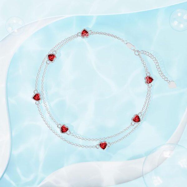 Dorunmo Birthstone Anklet Bracelets for Women 925 Sterling Silver Heart Birthstone Anklet Bracelet Birthday Anniversary Jewelry Best Mother's Day for Women Wife Her - Image 2