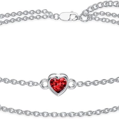 Dorunmo Birthstone Anklet Bracelets for Women 925 Sterling Silver Heart Birthstone Anklet Bracelet Birthday Anniversary Jewelry Best Mother's Day for Women Wife Her