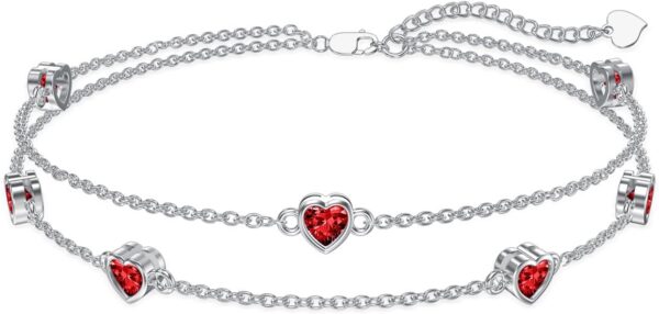 Dorunmo Birthstone Anklet Bracelets for Women 925 Sterling Silver Heart Birthstone Anklet Bracelet Birthday Anniversary Jewelry Best Mother's Day for Women Wife Her