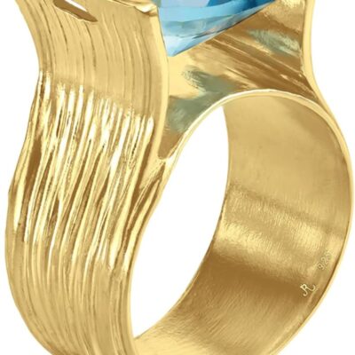 JEAN RACHEL JEWELRY 14K Gold Over Sterling Silver Statement Ring with 11.75 TCW Cubic Zirconia - Textured Vintage Design - Hypoallergenic, Nickel & Lead-free - Artisan Handcrafted Designer Collection