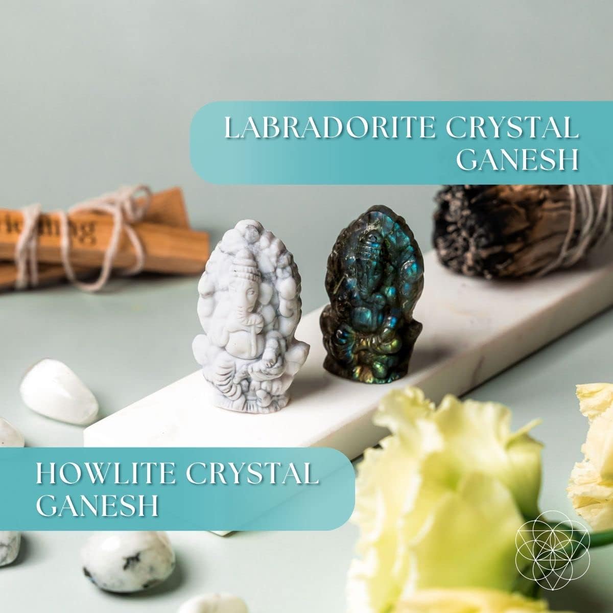 Conscious Items - God of Luck Labradorite Crystal Ganesh Statue - Hindu Ganesha Idol Statue - Small Ganesh for Car Dashboard - Decor Yoga Meditation Room - Altar Kit Decor - Spititual Women Gift - Image 2