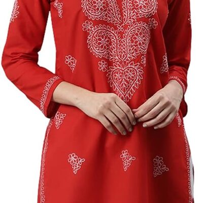 Ada Indian Hand Embroidered Chikankari Women's Straight Cotton Kurta Kurti Tunic A197536