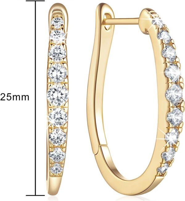 14K Gold Hoop Earrings for Women 14K Gold Earrings Unique U-shaped with Cubic Zirconia Gold Huggie Hoops Earrings Hypoallergenic Lightweight Gold Earrings for Women 25mm (25.1MM) - Image 2