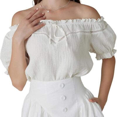 Scarlet Darkness Women's Renaissance Shirt Off Shoulder Puff Sleeve Loose Fit Summer Tops