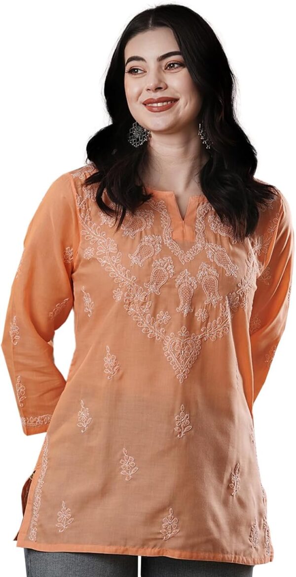 Ada Hand Embroidered Indian Chikankari Straight Cotton Tunic Top Kurti Shirt for Women A510184