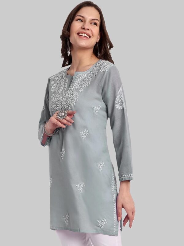 Ada Hand Embroidered Chikankari Indian Cotton Top Tunic Blouse for Women A911344 - Image 2