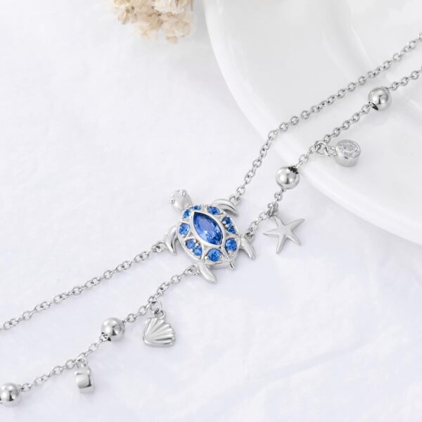 Ankle Bracelet for Women 925 Sterling Silver Sea Turtle/Four Leaf Clover/Rose/Infinity/Flamingo/Fox/Starfish/Lotus/Cat Adjustable Layered Anklet Best Friend Beach Holiday Jewelry - Image 2