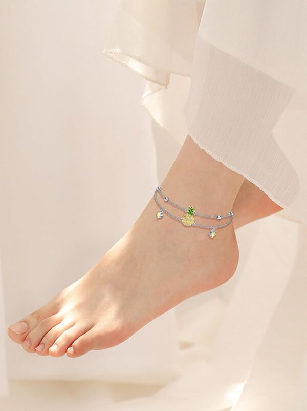 Midari Pineapple Moonstone/Pineapple Birthstone/Celtic/Evil Eye Ankle Bracelets for Women 925 Sterling Sliver Adjustable Anklets Bracelets Jewelry Gifts for Women Friends Sister - Image 3