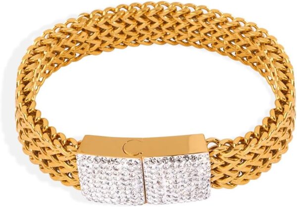 18K gold mesh bracelet set with moissanite diamonds, handcrafted to showcase female personality and charm