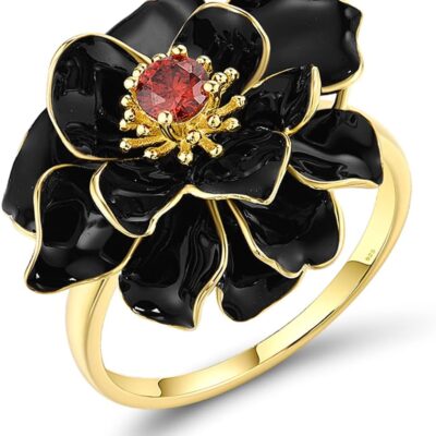Santuzza 925 Sterling Silver Enamel Flower Ring for Women