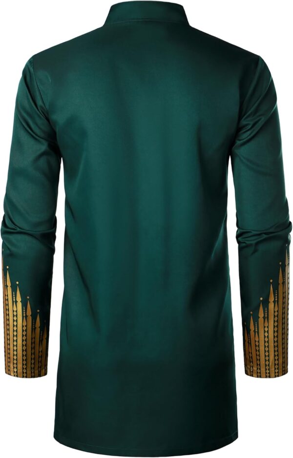 ZEROYAA Men's Traditional Suit Long Sleeve Button up African Dashiki Shirt and Pants Ethnic 2 Piece Outfit - Image 5