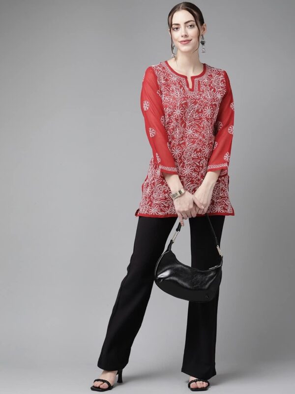 Ada Indian Hand Embroidered Traditional Chikankari Georgette Top Tunic Shirt Kurti for Women A911230 - Image 4