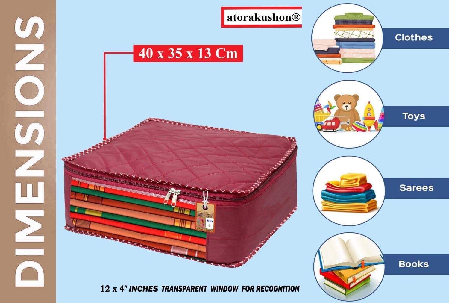 Fabric Saree and Blouse Covers Garments Clothes Storage Bag Wardrobe Organizers With Double Zip Lock Set of 7 For Lehenga Dress Accessories Maroon - Image 6