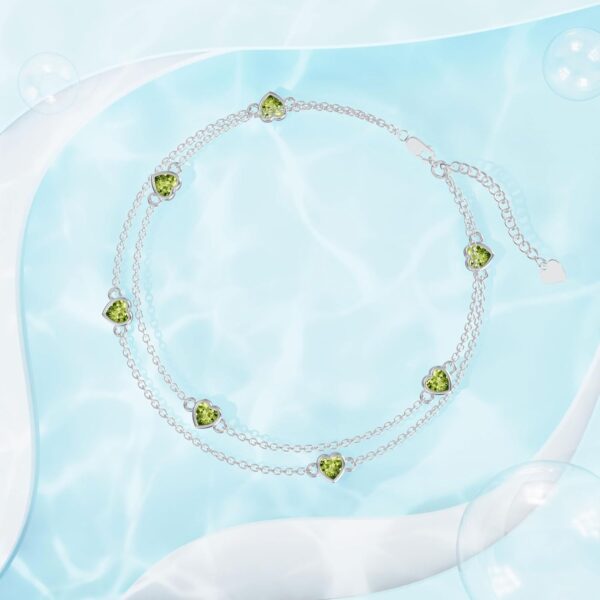 Dorunmo Birthstone Anklet Bracelets for Women 925 Sterling Silver Heart Birthstone Anklet Bracelet Birthday Anniversary Jewelry Best Mother's Day for Women Wife Her - Image 2