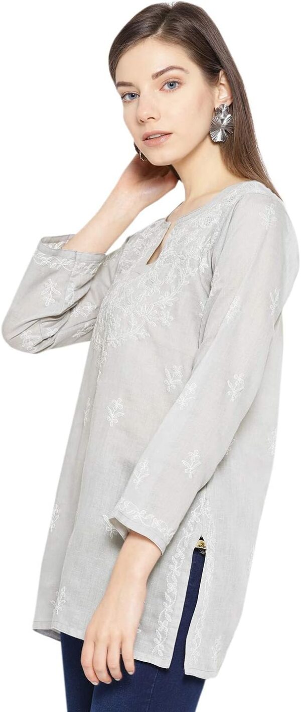 Ada Hand Embroidered Indian Chikankari Straight Cotton Tunic Top Kurti Shirt for Women A510184 - Image 3
