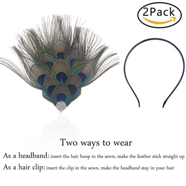 Aukmla Peacock Feather Headband Green 1920s Flapper Headpiece Rhinestones Costume Headdress Hair Accessories for Women and Girls - Image 2