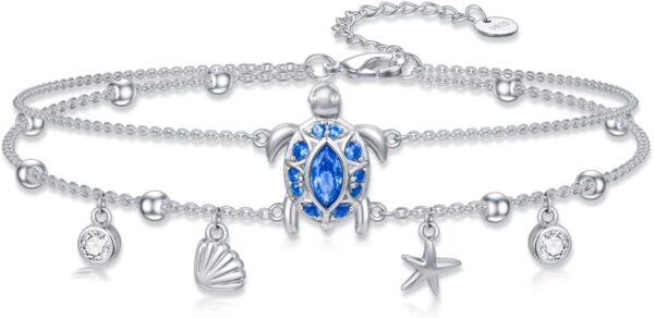 Ankle Bracelet for Women 925 Sterling Silver Sea Turtle/Four Leaf Clover/Rose/Infinity/Flamingo/Fox/Starfish/Lotus/Cat Adjustable Layered Anklet Best Friend Beach Holiday Jewelry