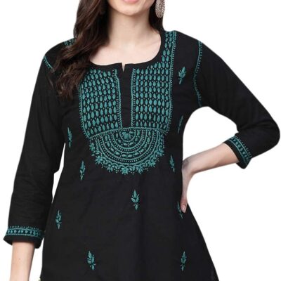 Ada Women's Hand Embroidered Indian Chikankari Cotton Top Tunic Blouse Shirt A100101