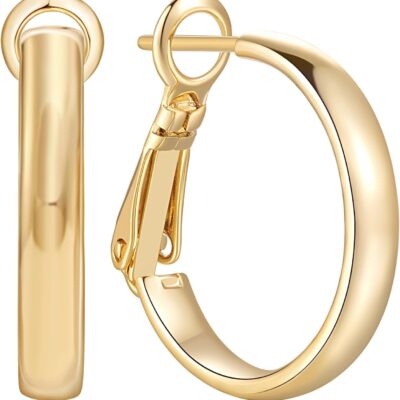 GIORGIA GIBBS 14K Gold Hoop Earrings for Women Trendy Gold Earrings Polished Gold Chunky Hoop Earrings Classic Dainty Gold Earrings Hoops 20mm,30mm