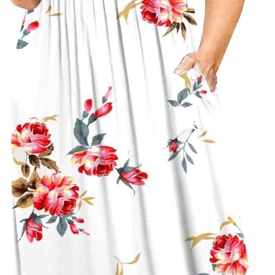 Kancystore Women's Short Sleeve Plus Size Maxi Dress with Pockets Loose Casual Summer Dresses