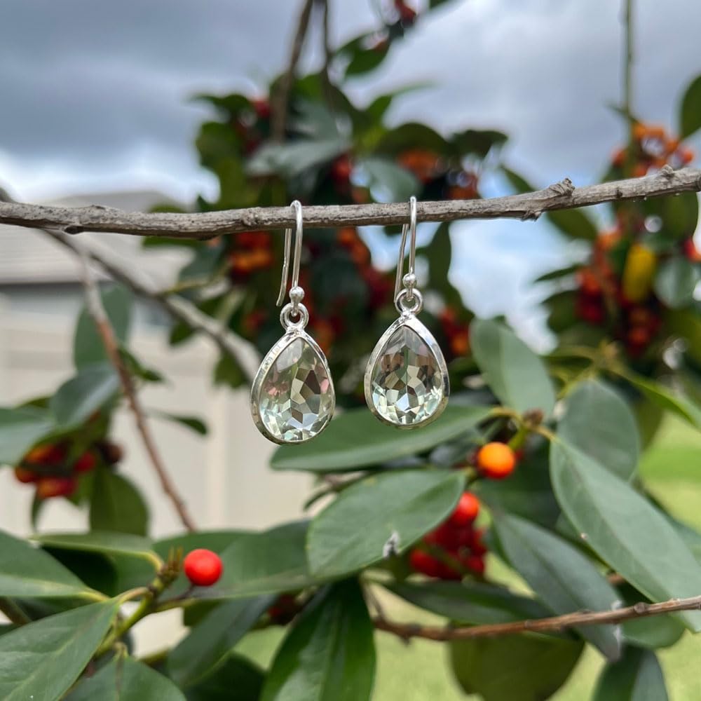 Green Amethyst Earrings Sterling Silver – Natural Green Stone Earrings - Drop Dangle 925 Silver Earrings for Women – Birthstone Teardrop Earrings - Gift Box Packaging Included - Image 3