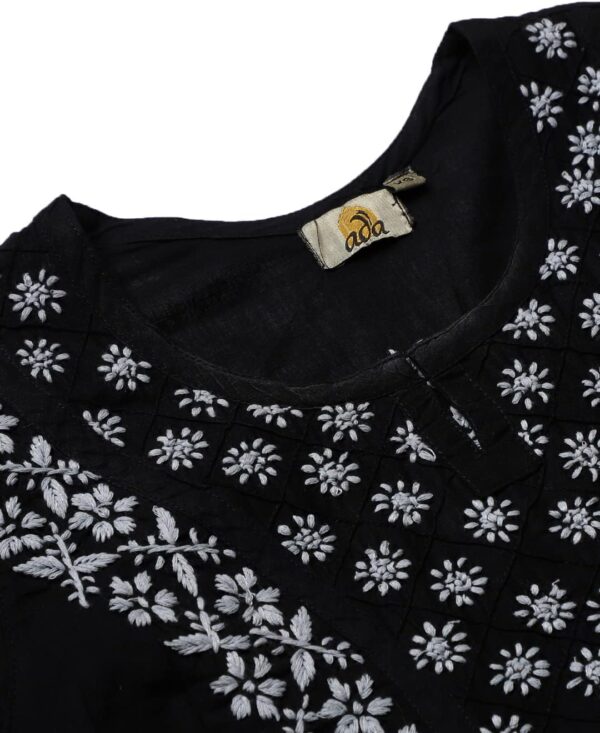 Ada Indian Hand Embroidered Chikankari Cotton Short Top Tunic Kurti Shirt for Women A100555 Black - Image 4