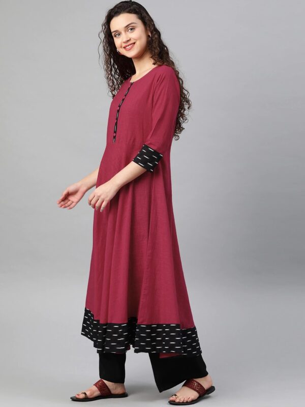 Yash Gallery Women's Cotton Solid Round Neck and 3/4 Sleeve Indian Anarkali Kurta - Image 2
