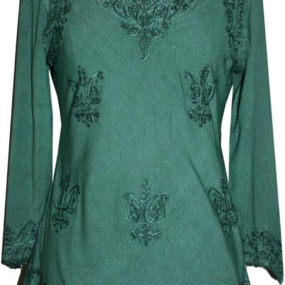 Agan Traders Long Sleeve Diamond Neck Fall Embroidered Tops for Women - Medieval Boho Vintage Tunic Kurta Blouses for Women