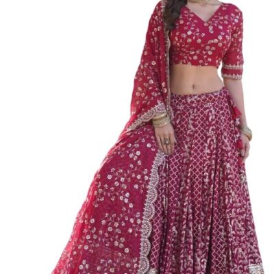 Indian Ready to Wear Flared Bridal Party Embroidered Lehenga Choli for Women Stitched Blouse and Dupatta