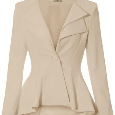 Hybrid & Company Women's Casual Work Office Dressy Double Lapel Single Button Peplum Comfortable Blazer