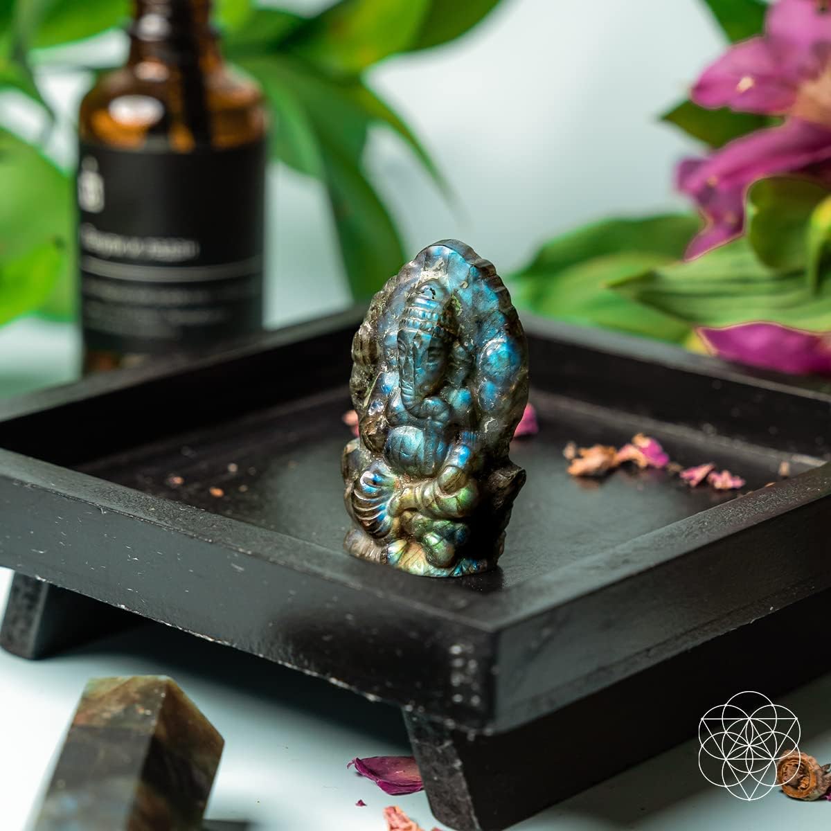Conscious Items - God of Luck Labradorite Crystal Ganesh Statue - Hindu Ganesha Idol Statue - Small Ganesh for Car Dashboard - Decor Yoga Meditation Room - Altar Kit Decor - Spititual Women Gift - Image 3