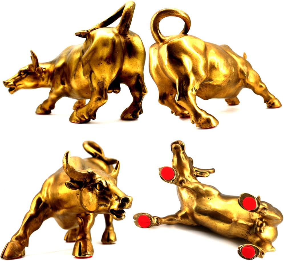 Brass Bull Statue -Art Decor Bull, Cow Figure Statues Ox Sculptures for Home Living Room Office Decoration, Symbol of Career and Wealth Medium(7.3 X 4.3 X 4.7) - Image 2