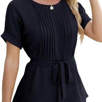 CiCiBird Women Dressy Casual Blouses Summer Peplum Tops Work Pleated Blouse