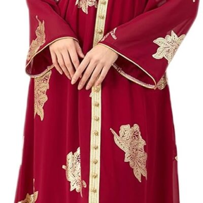 IBAKOM Abaya for Women Floral Lace Ethnic Moroccan Dress Muslim Dubai Attire Islamic Clothes Wedding Eid Ramadan Jalabiya