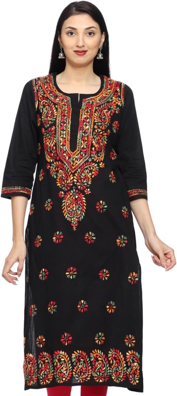 Ada Indian Hand Embroidered Chikankari Straight Cotton Kurti Kurta Tunic Dress for Women A188048