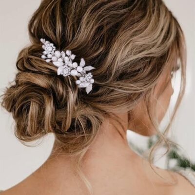 Catery Bride Wedding Headband Silver Crystal Hair Vine Flower Hair Piece Leaf Pearl Hair Jewelry Braid Headpieces Bridal Hair Accessories for Women and Girls (A-Silver)