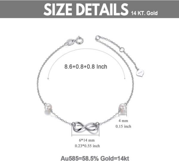 SISGEM 14k Gold Infinity Anklets for Women, Real Pearl Love Knot Ankle Bracelet Jewelry Gifts for Her, 8.6-10.2 Inch - Image 2