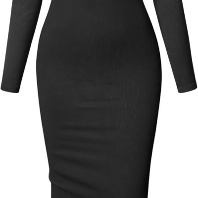 OQQ Women's Long Sleeve Maxi Dress Square Neck Ribbed Bodycon Lounge Soft Dresses
