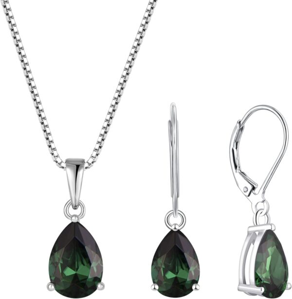YL Teardrop Dangle Drop Necklace 925 Sterling Silver Solitaire Pendant 7x10mm Pear Cut Created Emerald Earrings for Women