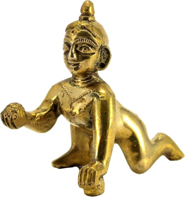 StonKraft Brass Krishna Laddoo Gopal Kanha Makhan Chor Statue Idol Murti Sculpture (Small Size)