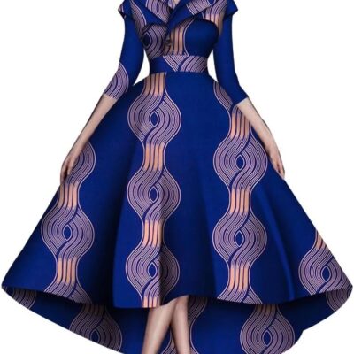 African Dresses for Women A-line Floor-Length Dress Traditional Ankara Kente Print Evening Dress
