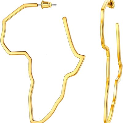 FaithHeart African Earrings, Lightweight Gold Hoop Earrings for Women Gold Plated Stainless Steel Women's Drop & Dangle Earrings African Map Shaped Trendy Jewelry