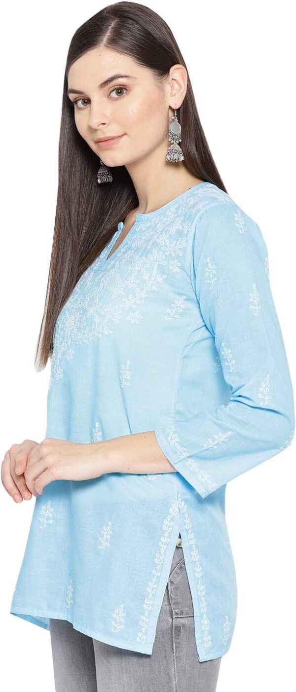 Ada Hand Embroidered Indian Traditional Chikankari Cotton Tunic Top Kurti Shirt for Women A911116 - Image 3