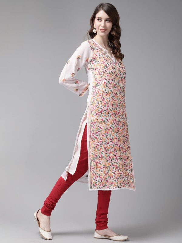 Ada Latest Indian Hand Embroidered Traditional Chikankari Georgette Kurta Kurti Kameez for Women - Image 3